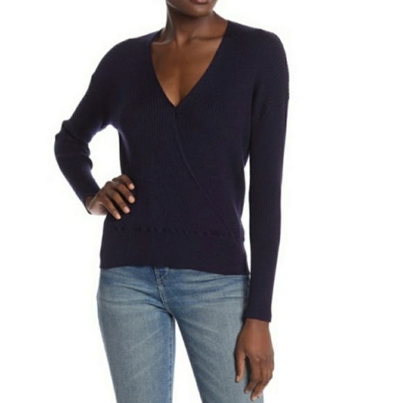 Elodie Sweaters - Elodie Navy Ribbed Wrap Sweater